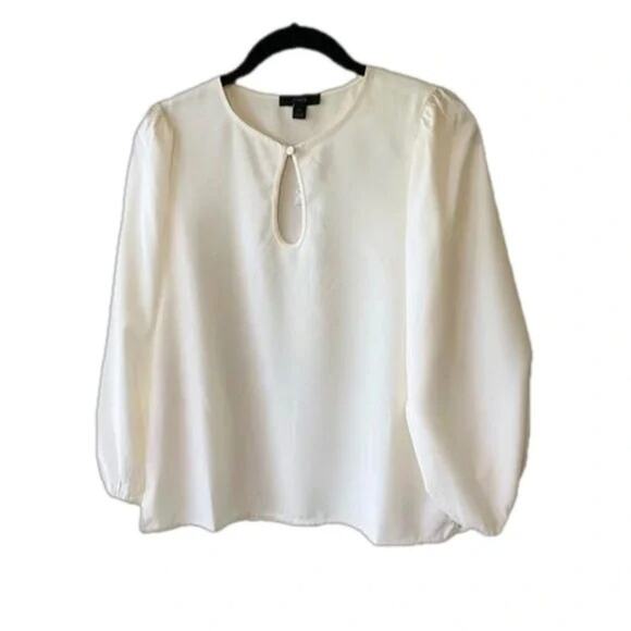 NWT J. Crew Crepe Satin Puff Sleeve Keyhole Neckline Top Blouse BL711 PXS Ivory - Picture 10 of 12